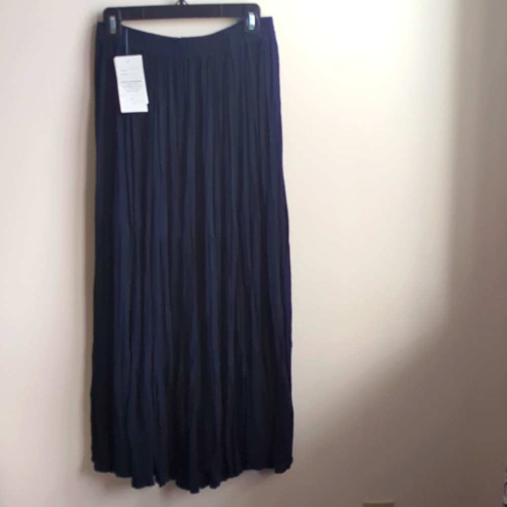 Agapo Vintage Maxi Skirt Blue Tiered Crinkle Wrinkle Matchstick